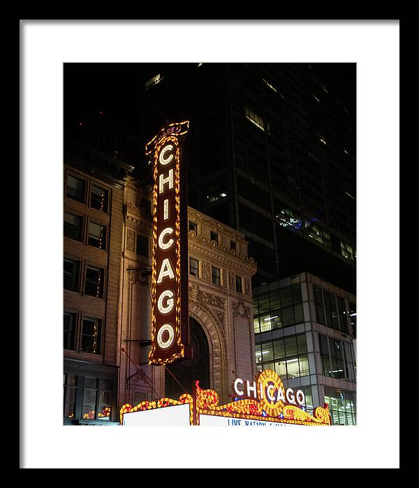 Chicago Theater Sign at Night - Framed Print