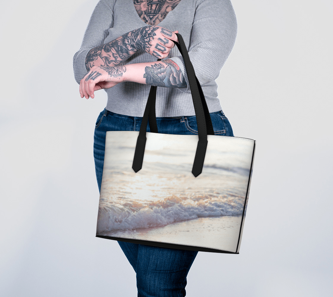 Beach Waves Landscape Vegan Leather Tote Bag – Fits 16" Laptop | Ocean-Inspired Travel Everyday Bag Erin Johnson Photography