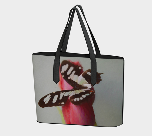 Tulips and Butterfly Vegan Leather Tote Bag