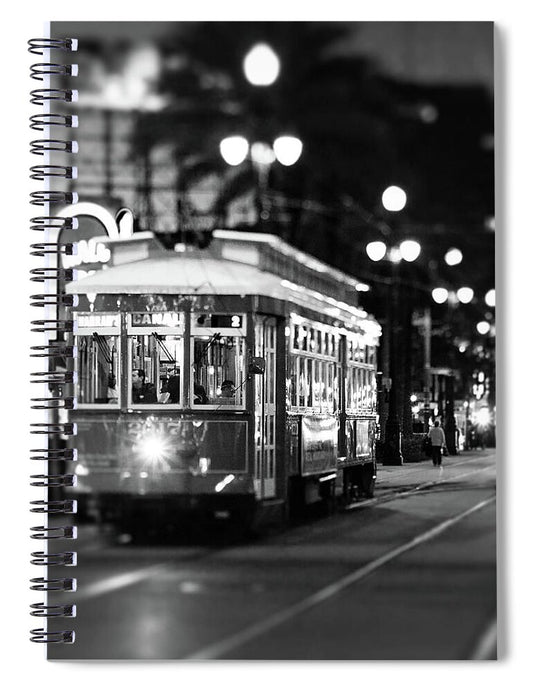 New Orleans Streetcar at Night - Spiral Notebook