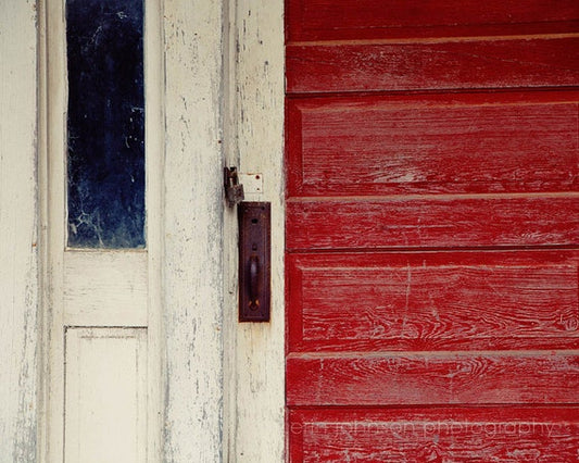 a red and white door and a red and white door
