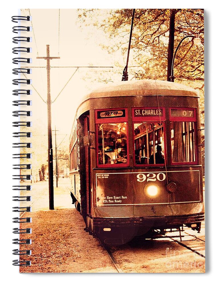 St Charles Street Car New Orleans, Louisiana Photo Print - Spiral Notebook