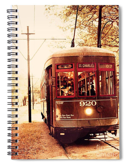 St Charles Street Car New Orleans, Louisiana Photo Print - Spiral Notebook