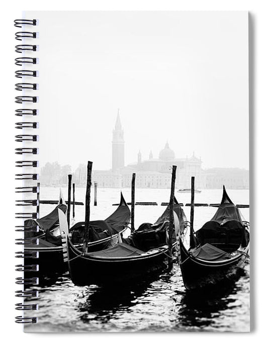 Venetian Gondolas Black and White - Spiral Notebook