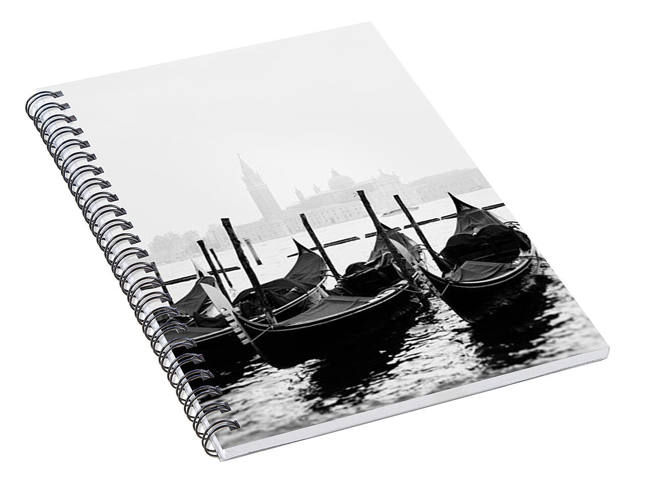Venetian Gondolas Black and White - Spiral Notebook