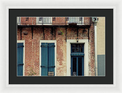Blue Shutters on Magazine Street - New Orleans Framed Print