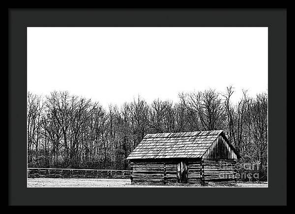 Cabin in Field - Farmhouse Framed Print