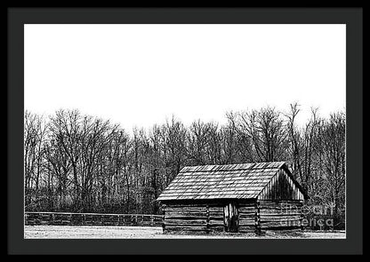 Cabin in Field - Farmhouse Framed Print