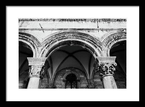 Croatian Columns - Black and White Dubrovnik Print - Framed Print