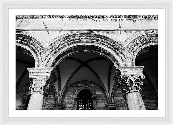 Croatian Columns - Black and White Dubrovnik Print - Framed Print