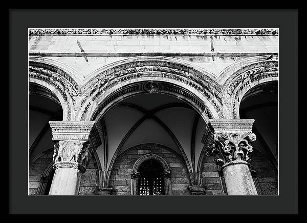 Croatian Columns - Black and White Dubrovnik Print - Framed Print