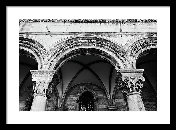 Croatian Columns - Black and White Dubrovnik Print - Framed Print