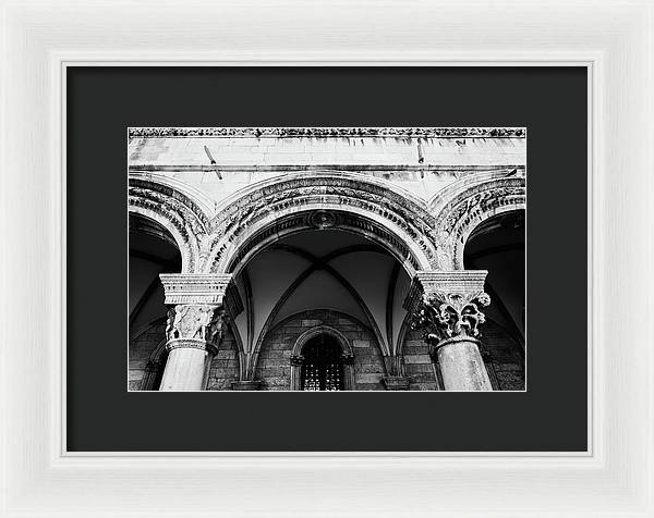 Croatian Columns - Black and White Dubrovnik Print - Framed Print