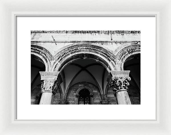 Croatian Columns - Black and White Dubrovnik Print - Framed Print