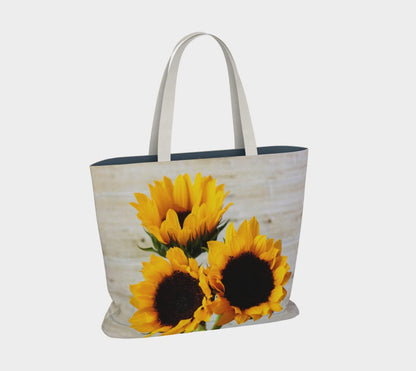 Three Sunflowers |  Large Lined or Unlined Tote Bag
