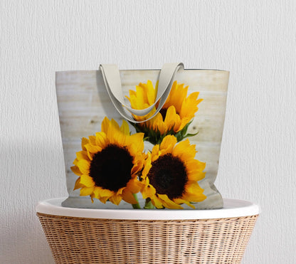 Three Sunflowers |  Large Lined or Unlined Tote Bag