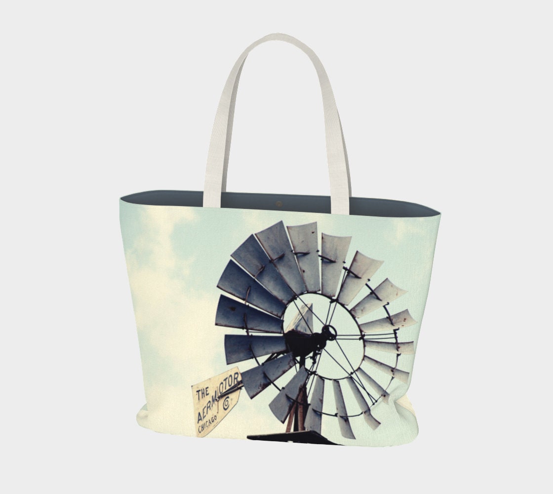 a white bag with a windmill on it