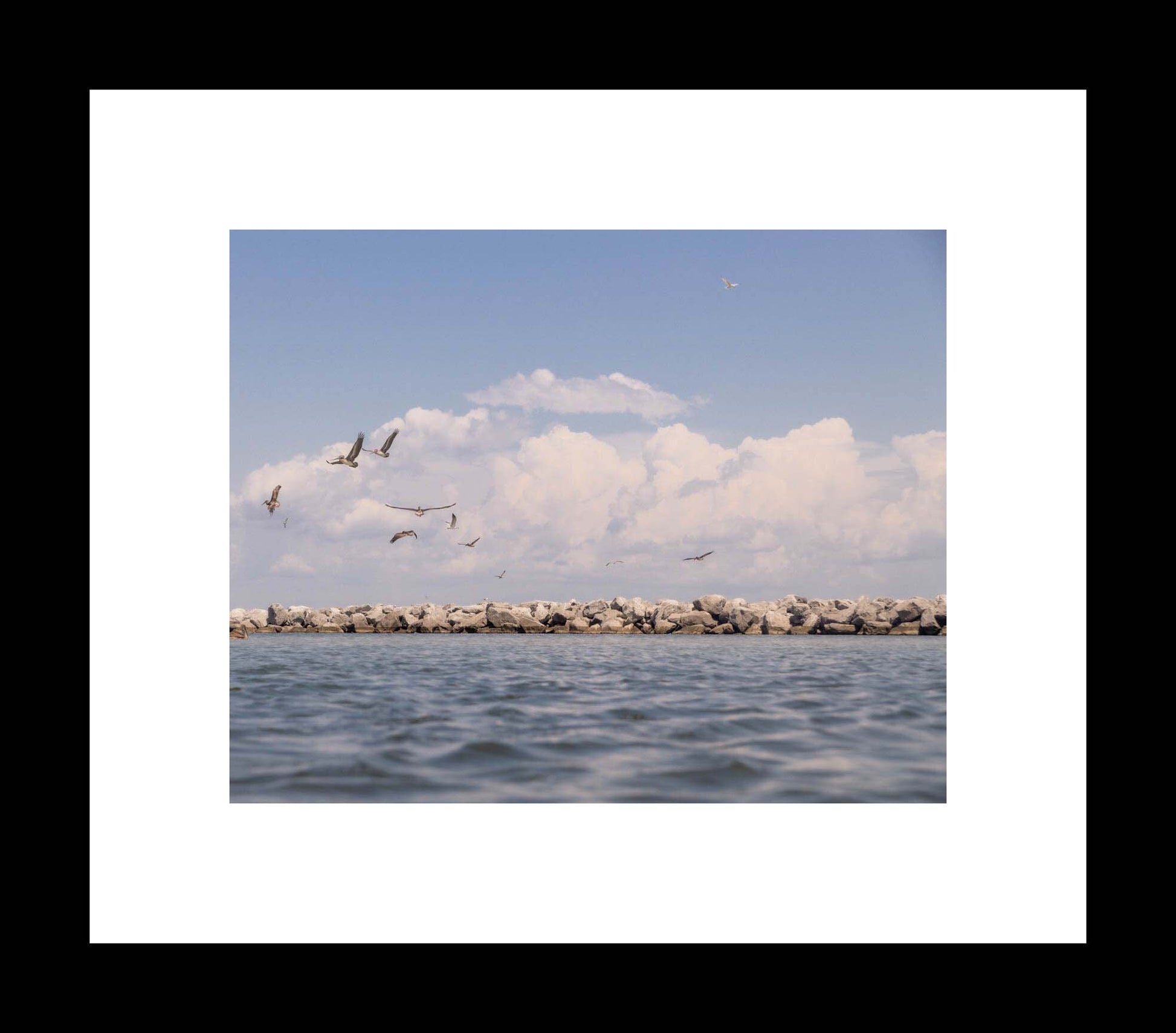 Coastal Landscape Photography Print, Beach Cottage Art, Pelicans in Flight, St Andrews State Park Jetty, Florida Gulf Coast - eireanneilis
