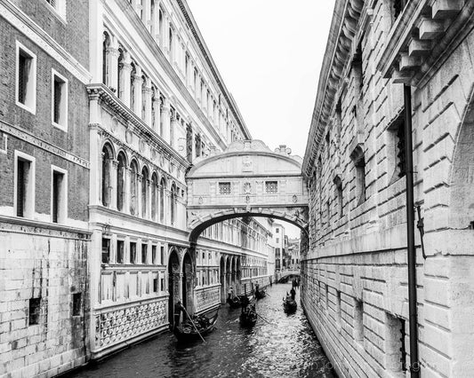 Black and White Venice Bridge of Sighs Landscape Print, Italian Landmark Photography, Unframed Canvas or Photo, Architecture Wall Art - eireanneilis