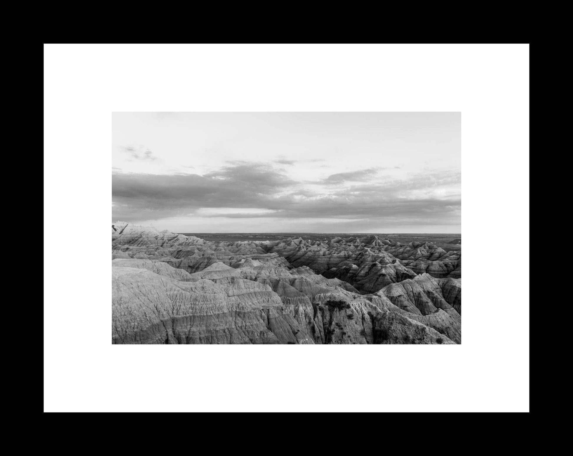 Black and White South Dakota Landscape Photography Print, Badlands National Park Scenic Canyon Overlook, Midwest Travel Photo Art, - eireanneilis