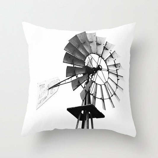 Black and White Windmill | Throw Pillow Cover
