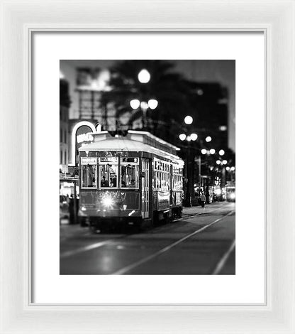 New Orleans Streetcar at Night - Framed Print