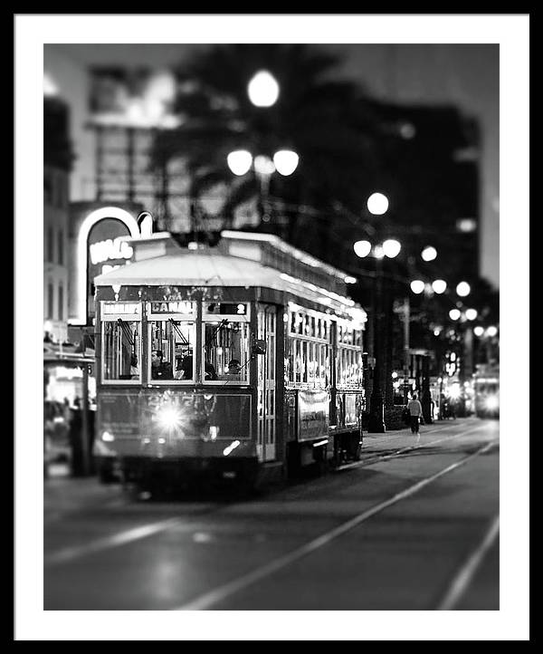 New Orleans Streetcar at Night - Framed Print