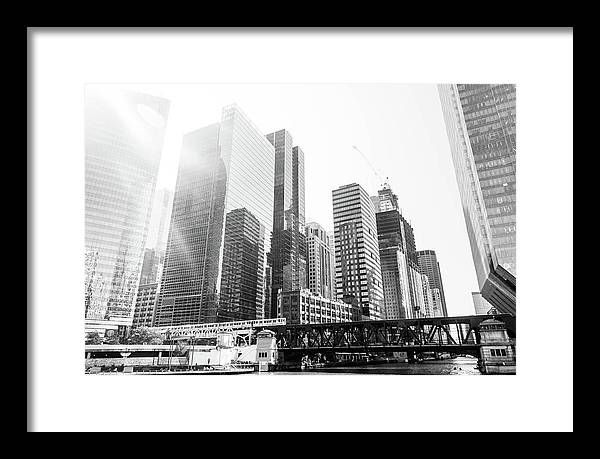 The El and the City - Chicago, Illinois - Black and White Framed Print