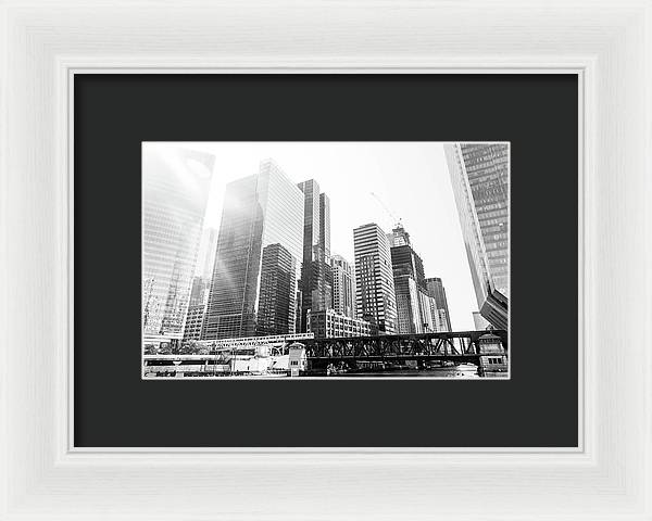 The El and the City - Chicago, Illinois - Black and White Framed Print