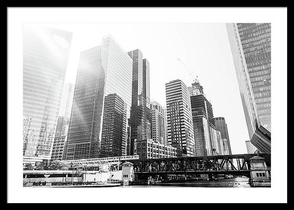 The El and the City - Chicago, Illinois - Black and White Framed Print