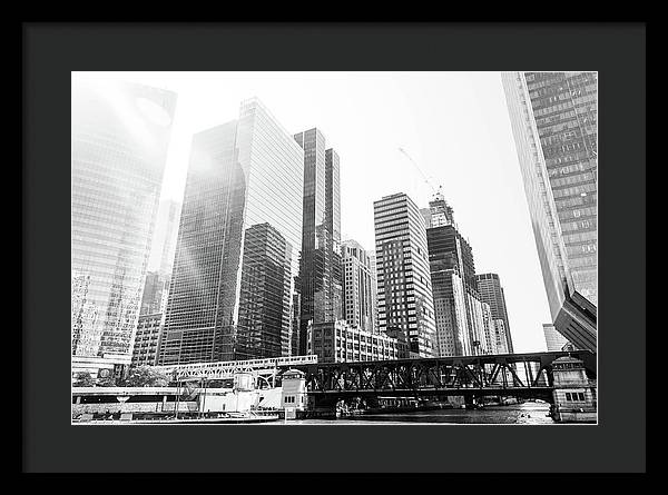The El and the City - Chicago, Illinois - Black and White Framed Print